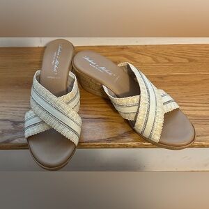 Andrea Michele- Size 9.5 -Wedge sandals -leather tan sole and straps